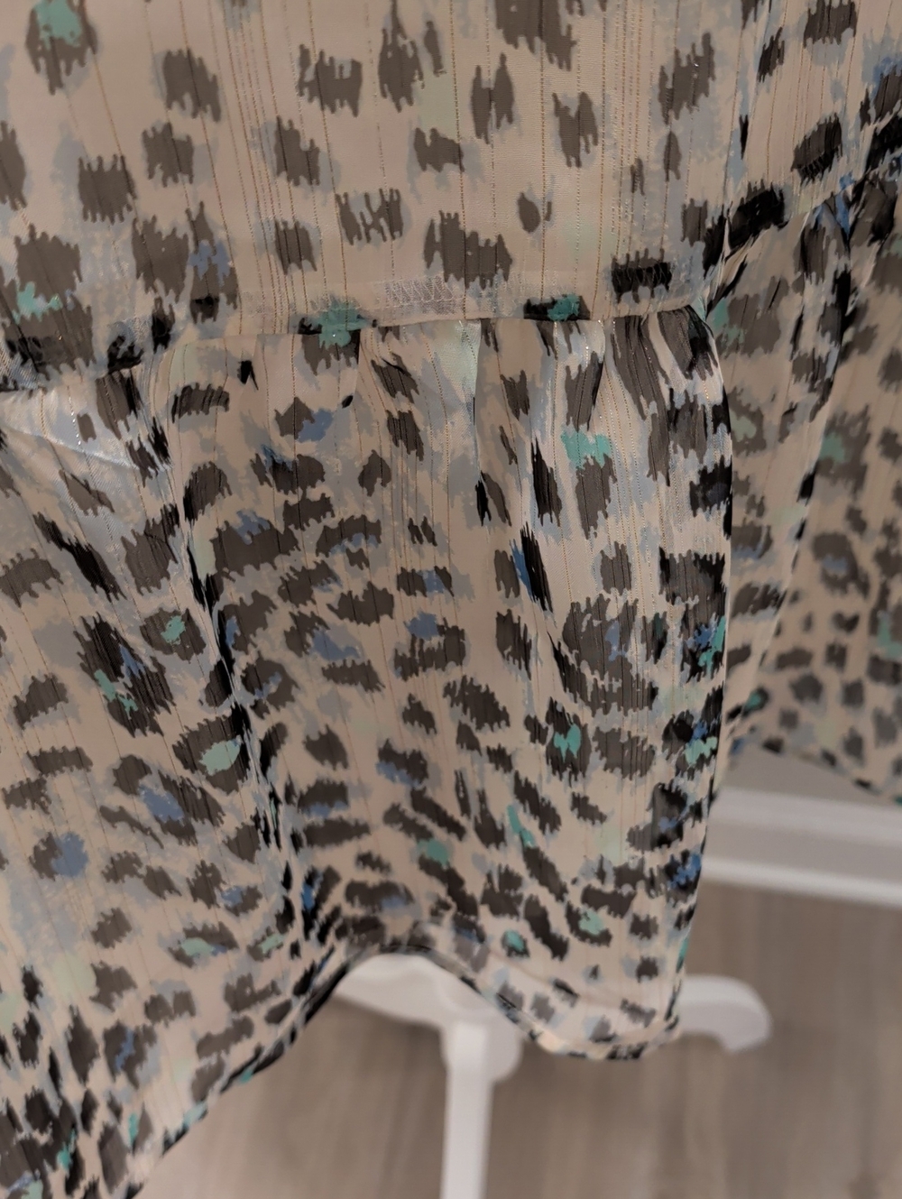 LOFT- Size M Ivory Leopard Print Tiered Long Sleeve Dress with Aqua Accents NWT - Picture 15 of 15